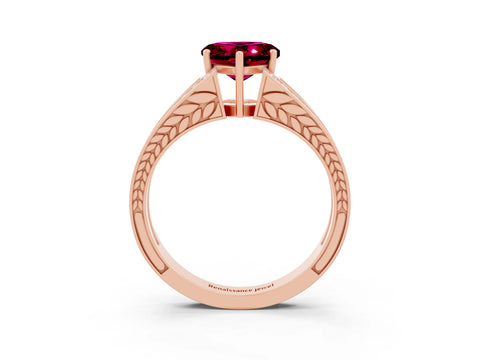 Rose gold Heart Cut Garnet Split Shank Ring with Pavé Band and Four-Prong Setting_3