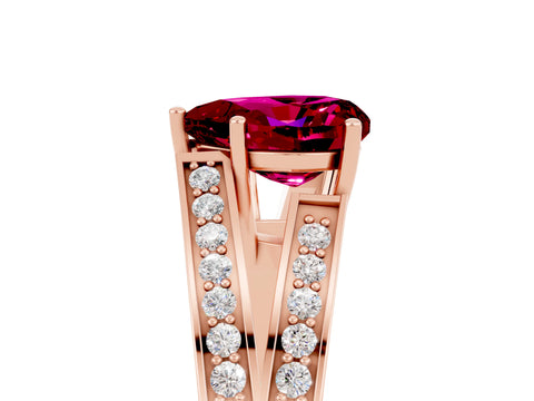 Rose gold Heart Cut Garnet Split Shank Ring with Pavé Band and Four-Prong Setting_5