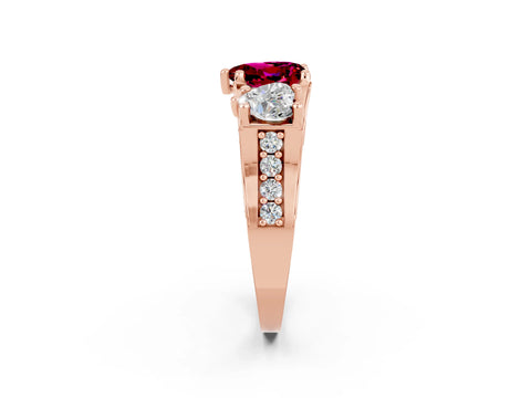 Rose gold Heart Cut Garnet Three-Stone Ring with Channel Set Band and Four-Prong Setting_2