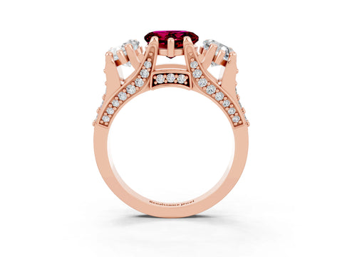 Rose gold Heart Cut Garnet Three-Stone Ring with Channel Set Band and Four-Prong Setting_3