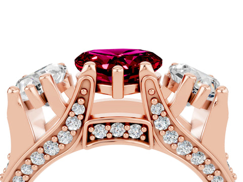 Rose gold Heart Cut Garnet Three-Stone Ring with Channel Set Band and Four-Prong Setting_4