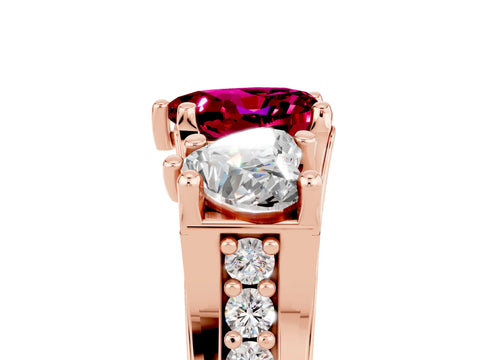 Rose gold Heart Cut Garnet Three-Stone Ring with Channel Set Band and Four-Prong Setting_5