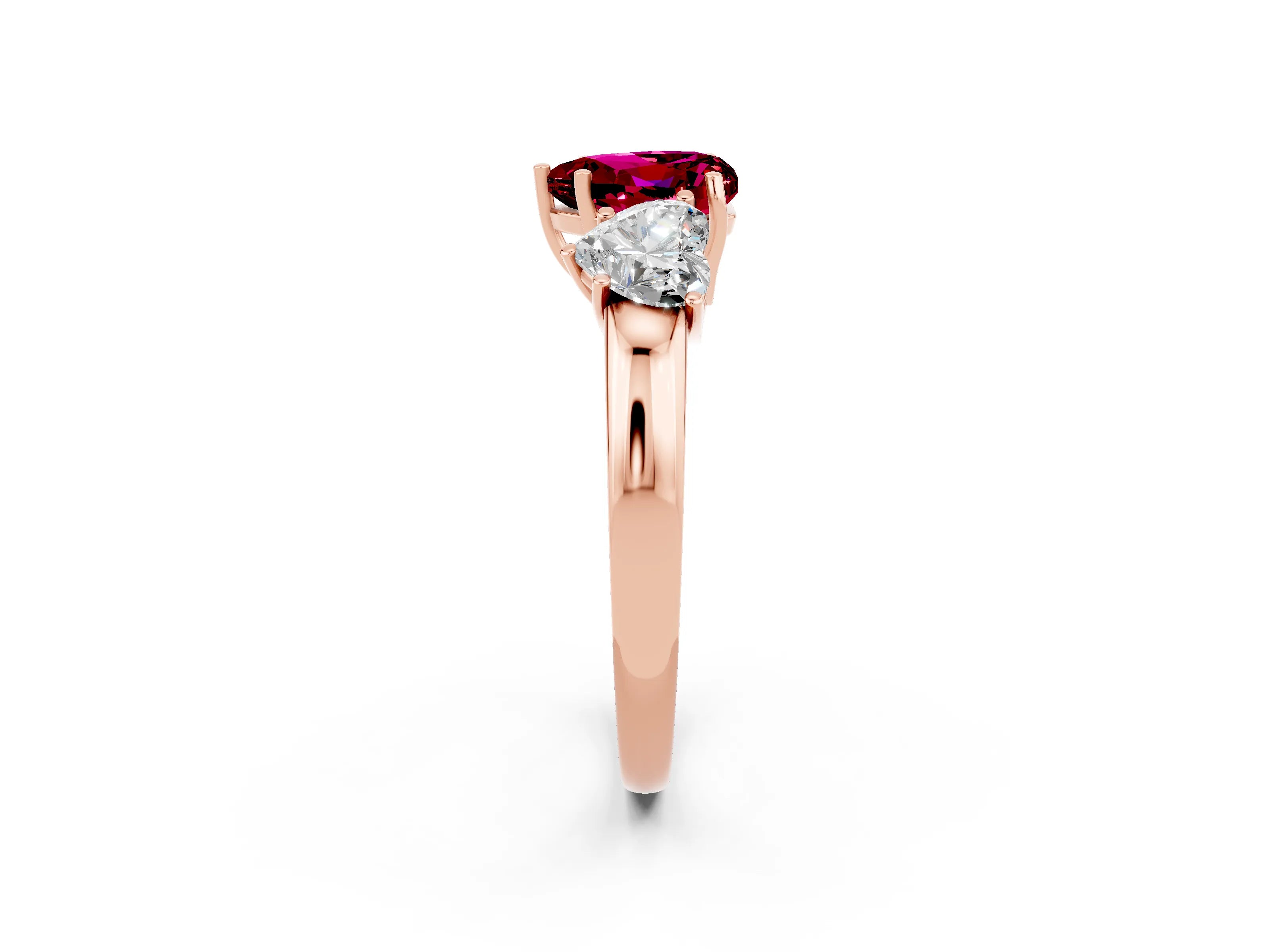 Rose gold Heart Cut Garnet Three-Stone Ring with Four-Prong Setting and Classic Band_2