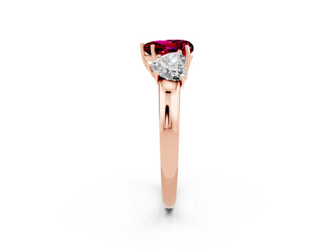Rose gold Heart Cut Garnet Three-Stone Ring with Four-Prong Setting and Classic Band_2