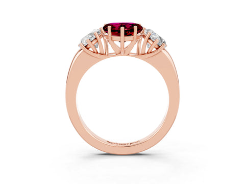 Rose gold Heart Cut Garnet Three-Stone Ring with Four-Prong Setting and Classic Band_3
