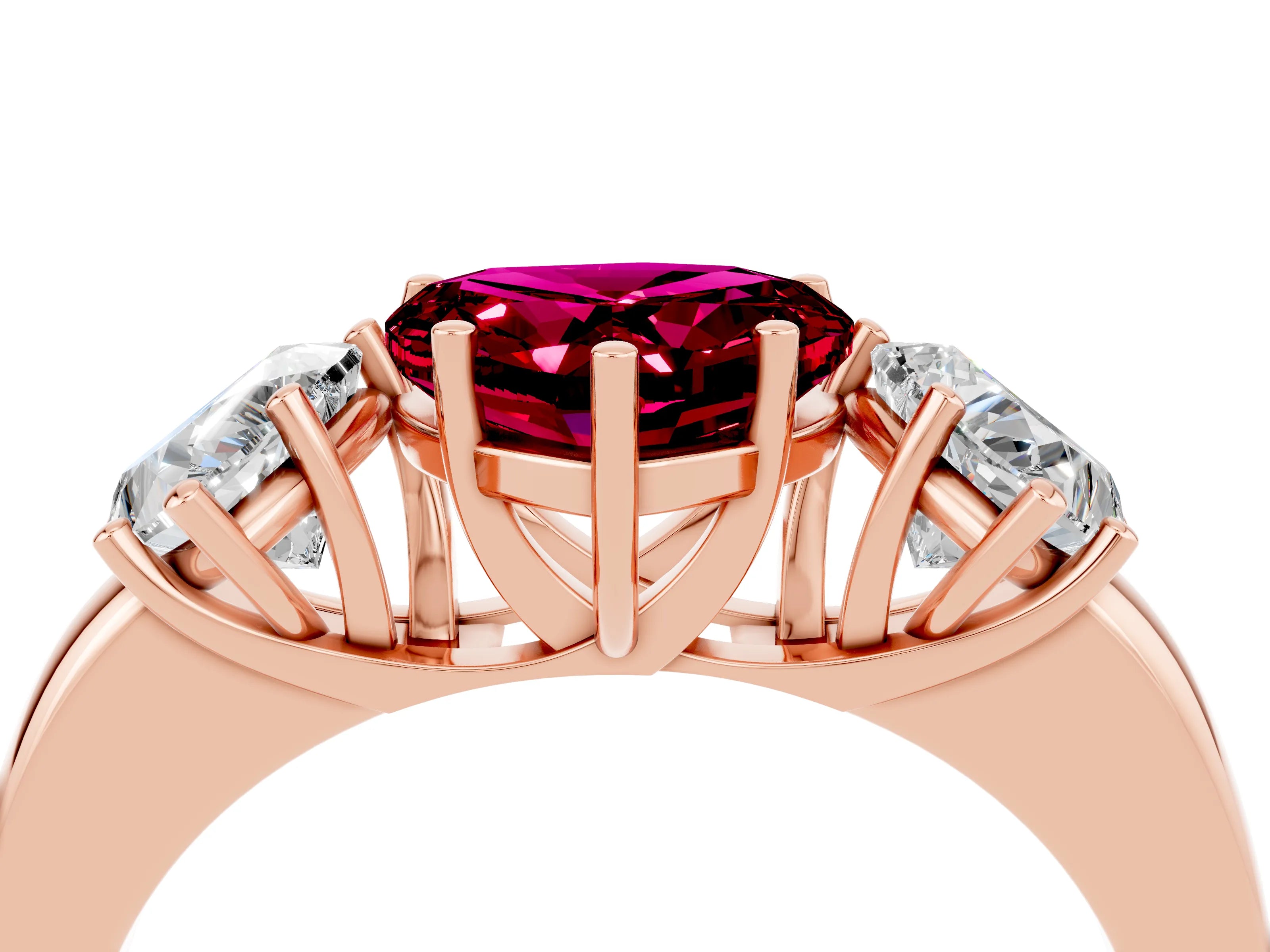 Rose gold Heart Cut Garnet Three-Stone Ring with Four-Prong Setting and Classic Band_4