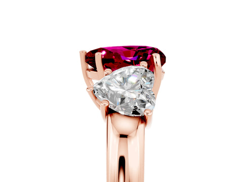 Rose gold Heart Cut Garnet Three-Stone Ring with Four-Prong Setting and Classic Band_5