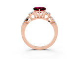 Rose gold Heart Cut Garnet Three-Stone Ring with Pavé Split Shank and Four-Prong Setting_3