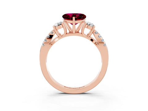 Rose gold Heart Cut Garnet Three-Stone Ring with Pavé Split Shank and Four-Prong Setting_3