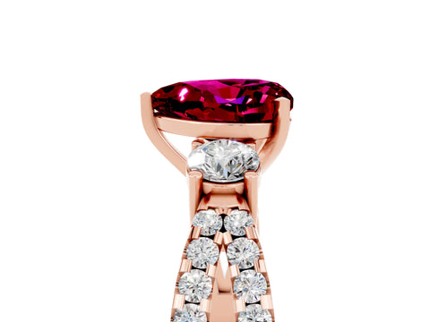 Rose gold Heart Cut Garnet Three-Stone Ring with Pavé Split Shank and Four-Prong Setting_5