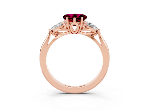 Rose gold Heart Cut Garnet Three-Stone Ring with Pear Side Stones and Four-Prong Setting_15