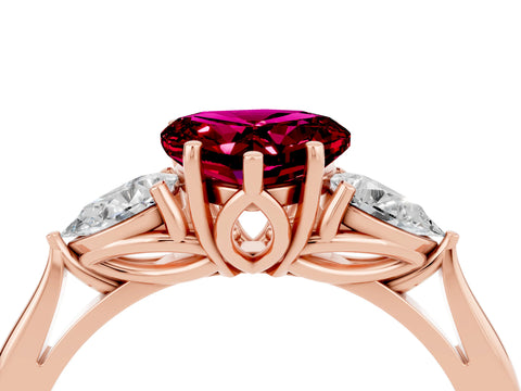 Rose gold Heart Cut Garnet Three-Stone Ring with Pear Side Stones and Four-Prong Setting_16
