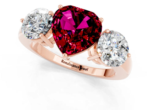 Rose gold Heart Cut Garnet Three-Stone Ring with Prong Setting and Classic Band_1