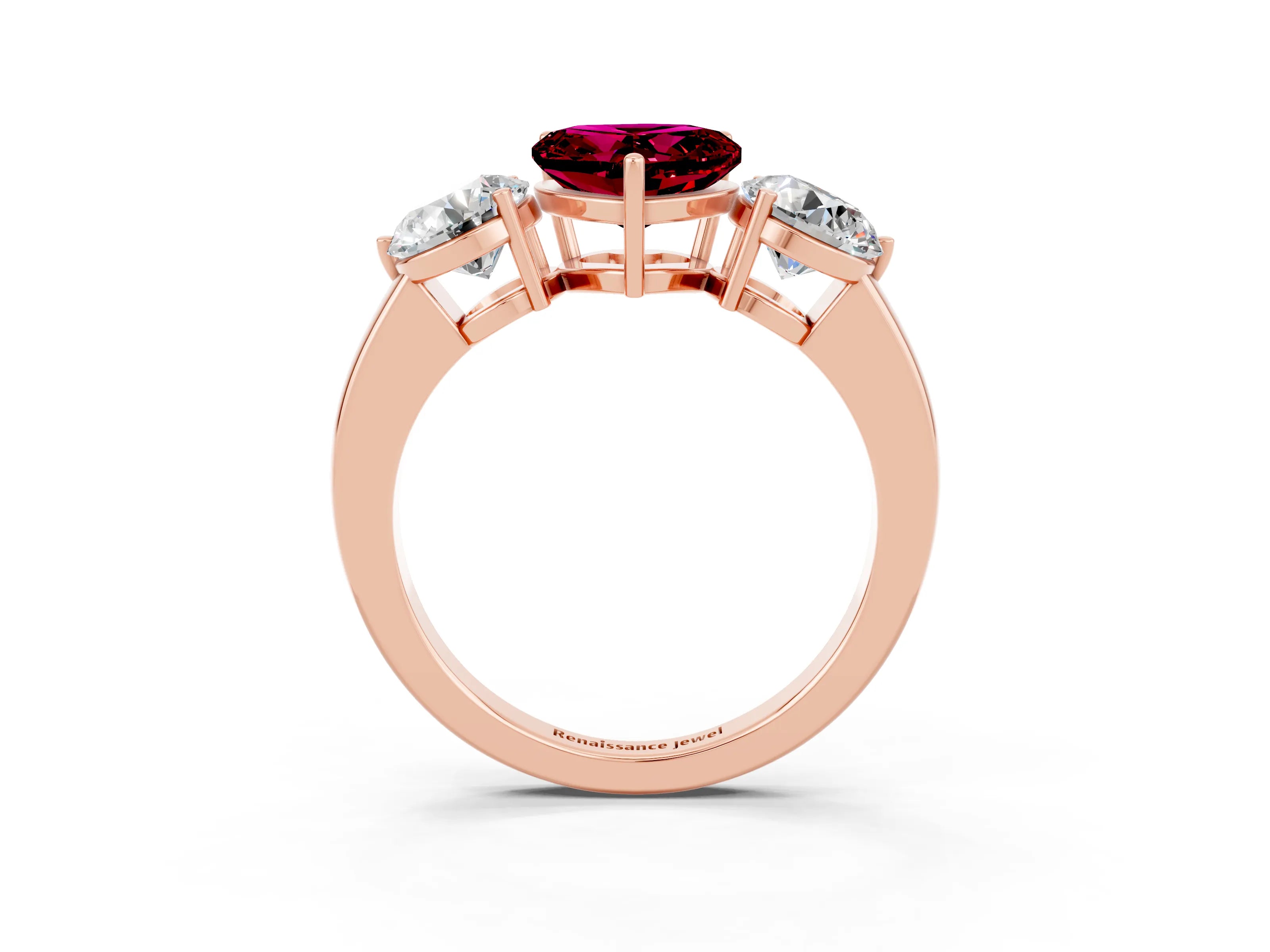 Rose gold Heart Cut Garnet Three-Stone Ring with Prong Setting and Classic Band_3