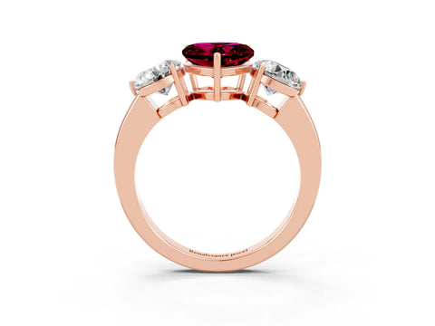 Rose gold Heart Cut Garnet Three-Stone Ring with Prong Setting and Classic Band_3