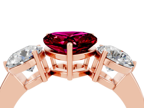 Rose gold Heart Cut Garnet Three-Stone Ring with Prong Setting and Classic Band_4