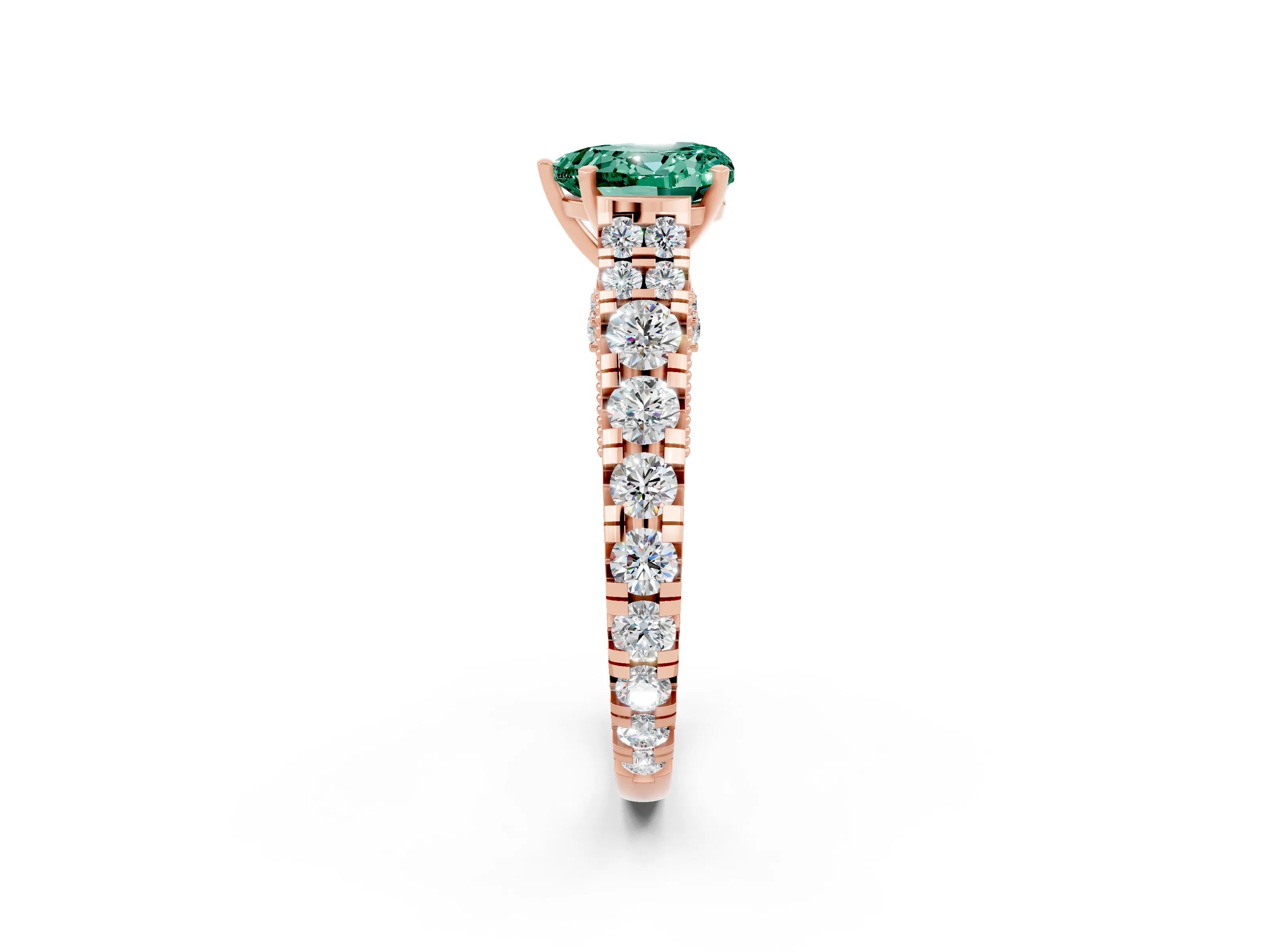 Rose gold Heart Cut Green Sapphire Classic Solitaire Ring with Pavé Band and Four-Prong Setting_2