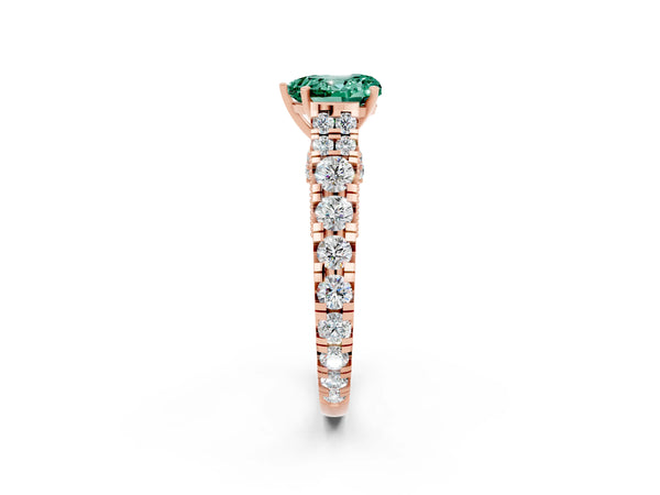 Rose gold Heart Cut Green Sapphire Classic Solitaire Ring with Pavé Band and Four-Prong Setting