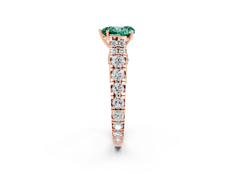 Rose gold Heart Cut Green Sapphire Classic Solitaire Ring with Pavé Band and Four-Prong Setting_2