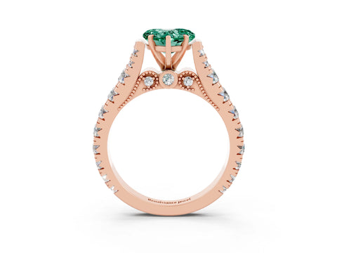 Rose gold Heart Cut Green Sapphire Classic Solitaire Ring with Pavé Band and Four-Prong Setting_3