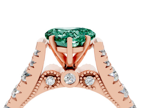 Rose gold Heart Cut Green Sapphire Classic Solitaire Ring with Pavé Band and Four-Prong Setting_4