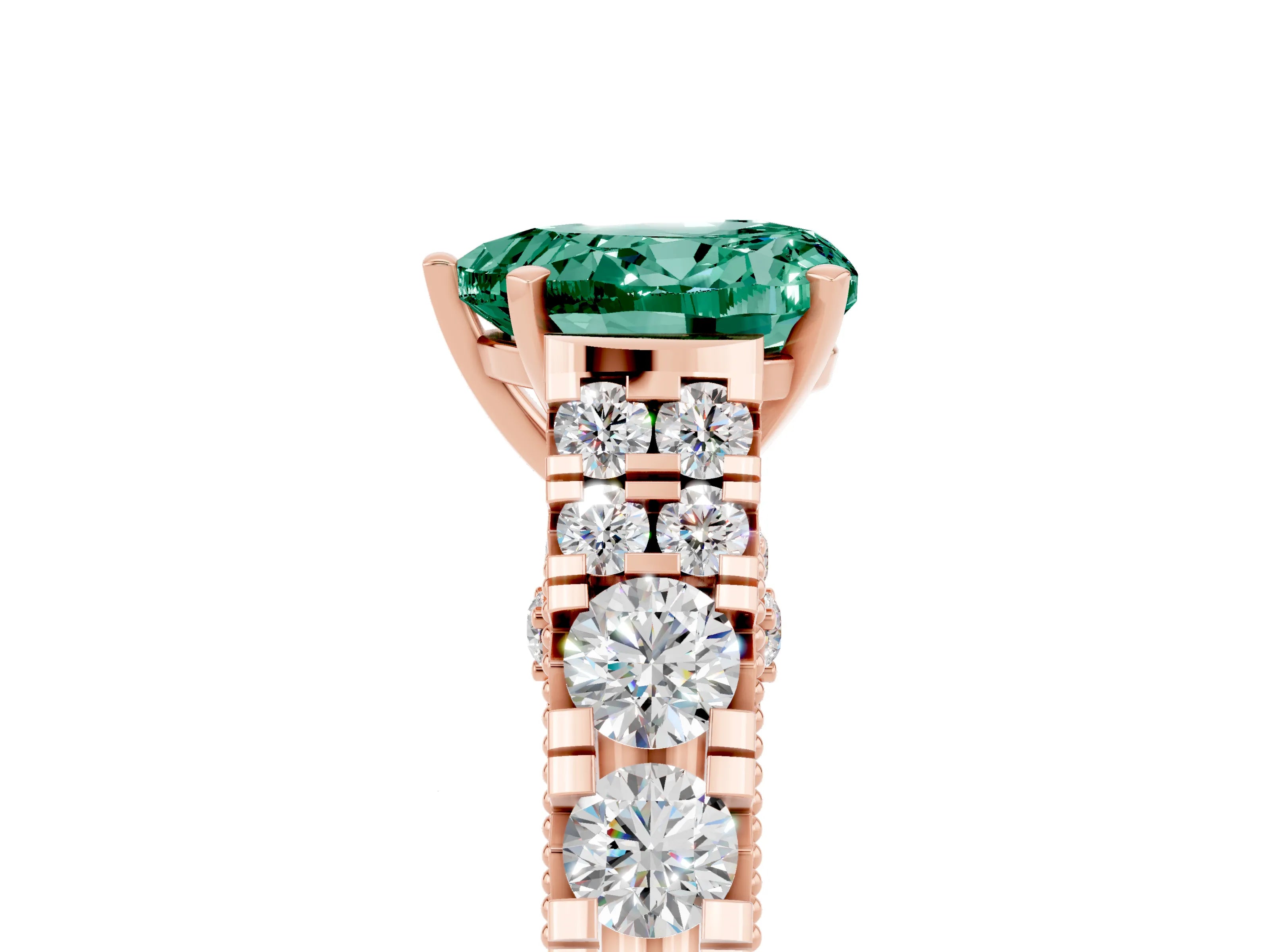 Rose gold Heart Cut Green Sapphire Classic Solitaire Ring with Pavé Band and Four-Prong Setting_5