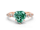 Rose gold Heart Cut Green Sapphire Cluster Side Stone Solitaire Ring with Prong Setting_24