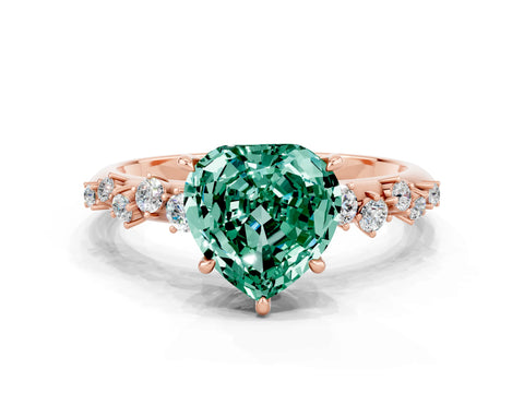 Rose gold Heart Cut Green Sapphire Cluster Side Stone Solitaire Ring with Prong Setting_24