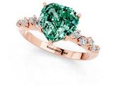 Rose gold Heart Cut Green Sapphire Cluster Side Stone Solitaire Ring with Prong Setting_25