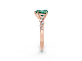 Rose gold Heart Cut Green Sapphire Cluster Side Stone Solitaire Ring with Prong Setting_26