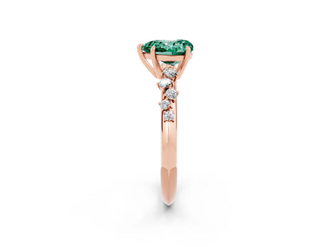 Rose gold Heart Cut Green Sapphire Cluster Side Stone Solitaire Ring with Prong Setting_26