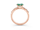 Rose gold Heart Cut Green Sapphire Cluster Side Stone Solitaire Ring with Prong Setting_27