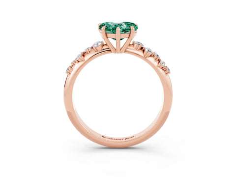 Rose gold Heart Cut Green Sapphire Cluster Side Stone Solitaire Ring with Prong Setting_27