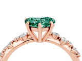 Rose gold Heart Cut Green Sapphire Cluster Side Stone Solitaire Ring with Prong Setting_28