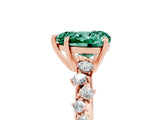 Rose gold Heart Cut Green Sapphire Cluster Side Stone Solitaire Ring with Prong Setting_29