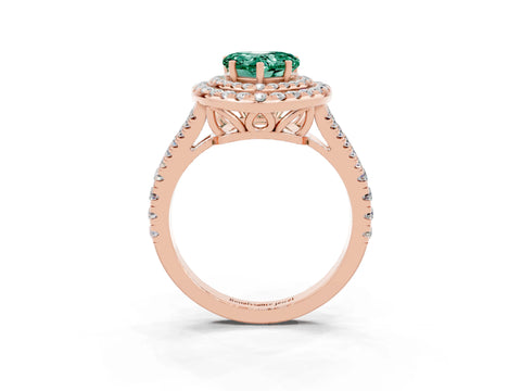 Rose gold Heart Cut Green Sapphire Double Halo Ring with Pavé Band and Prong Setting_15