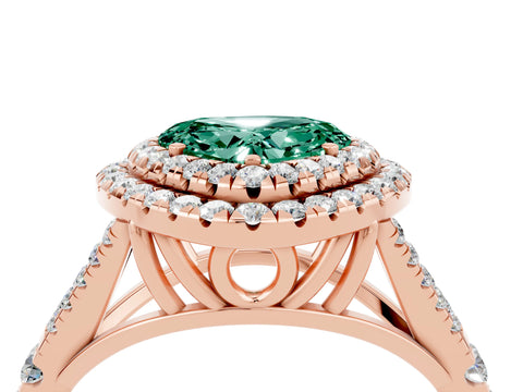 Rose gold Heart Cut Green Sapphire Double Halo Ring with Split Shank and Prong Setting_16