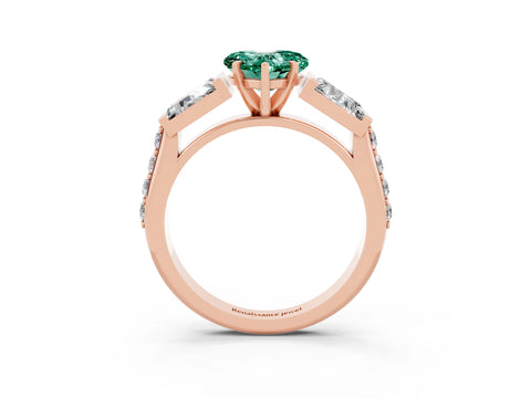 Rose gold Heart Cut Green Sapphire Engagement Ring with Baguette Side Stones and Channel Set Band_3