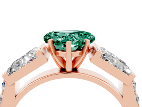 Rose gold Heart Cut Green Sapphire Engagement Ring with Baguette Side Stones and Channel Set Band_4