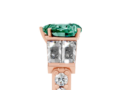Rose gold Heart Cut Green Sapphire Engagement Ring with Baguette Side Stones and Channel Set Band_5