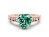 Rose gold Heart Cut Green Sapphire Engagement Ring with Milgrain Channel Set Band and Prong Setting