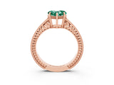 Rose gold Heart Cut Green Sapphire Engagement Ring with Milgrain Channel Set Band and Prong Setting_3