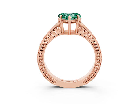 Rose gold Heart Cut Green Sapphire Engagement Ring with Milgrain Channel Set Band and Prong Setting_3