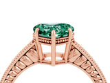 Rose gold Heart Cut Green Sapphire Engagement Ring with Milgrain Channel Set Band and Prong Setting_4