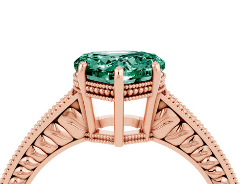 Rose gold Heart Cut Green Sapphire Engagement Ring with Milgrain Channel Set Band and Prong Setting_4