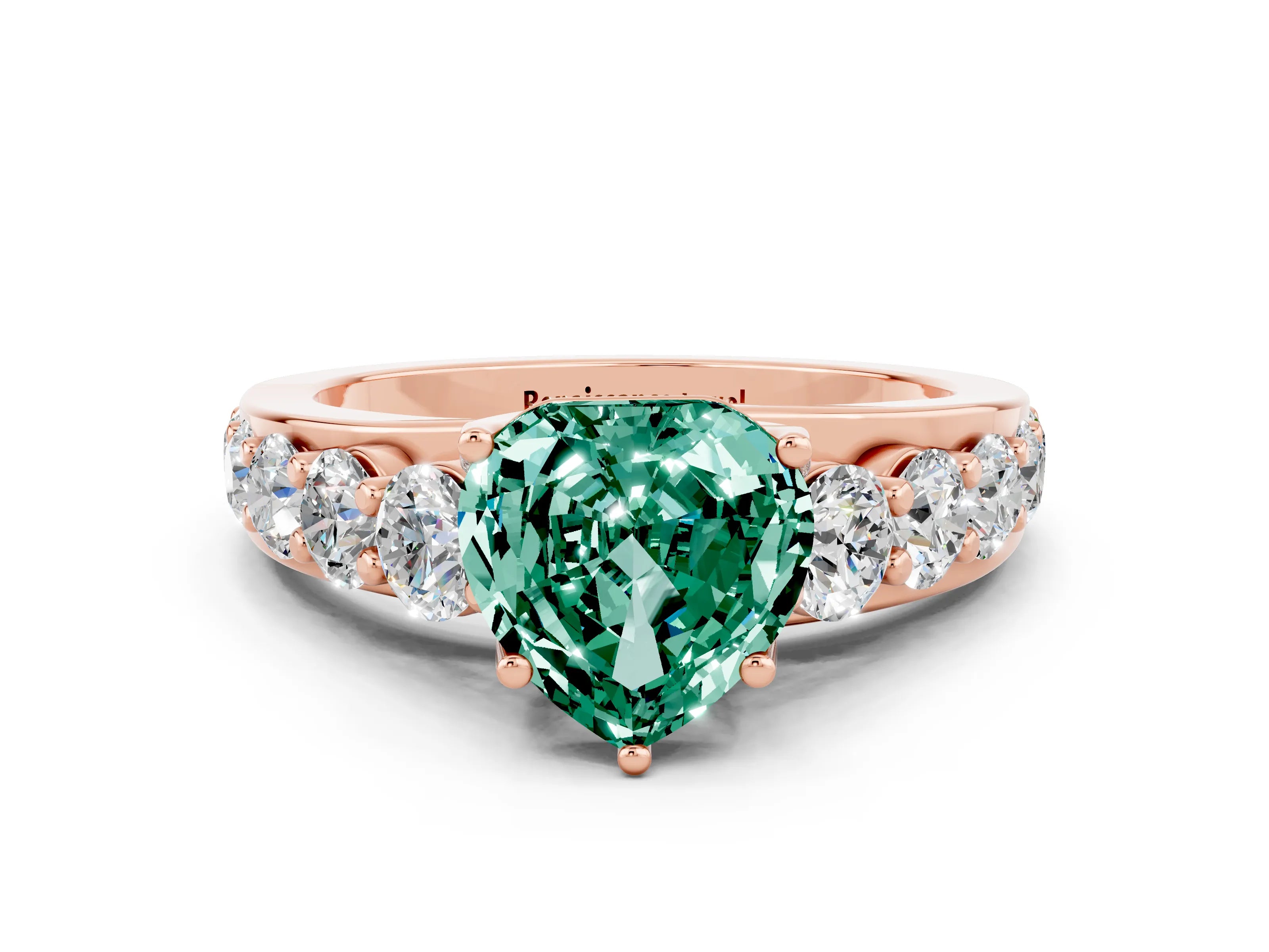 Rose gold Heart Cut Green Sapphire Engagement Ring with Pavé Band and Four-Prong Setting