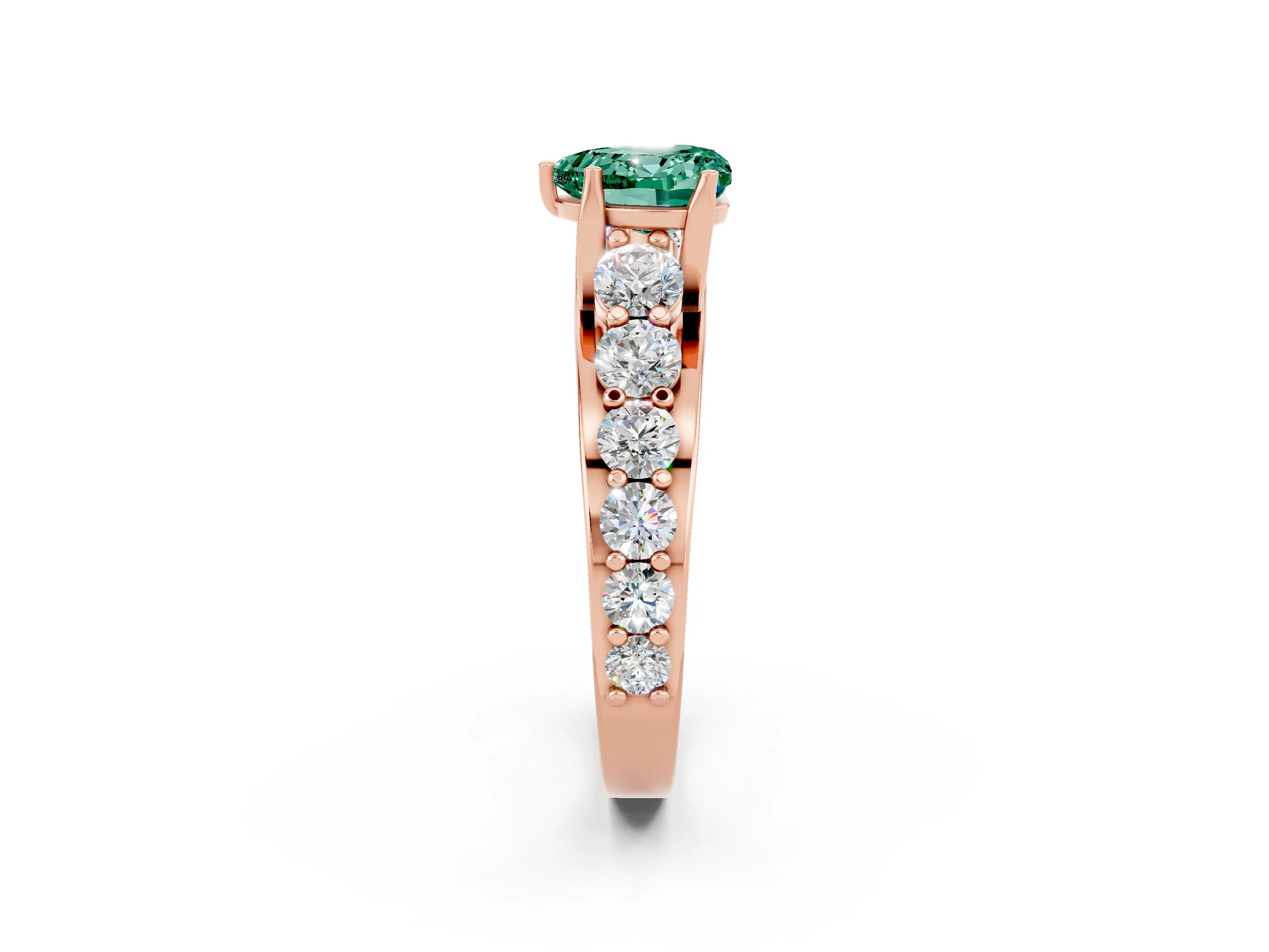 Rose gold Heart Cut Green Sapphire Engagement Ring with Pavé Band and Four-Prong Setting_2