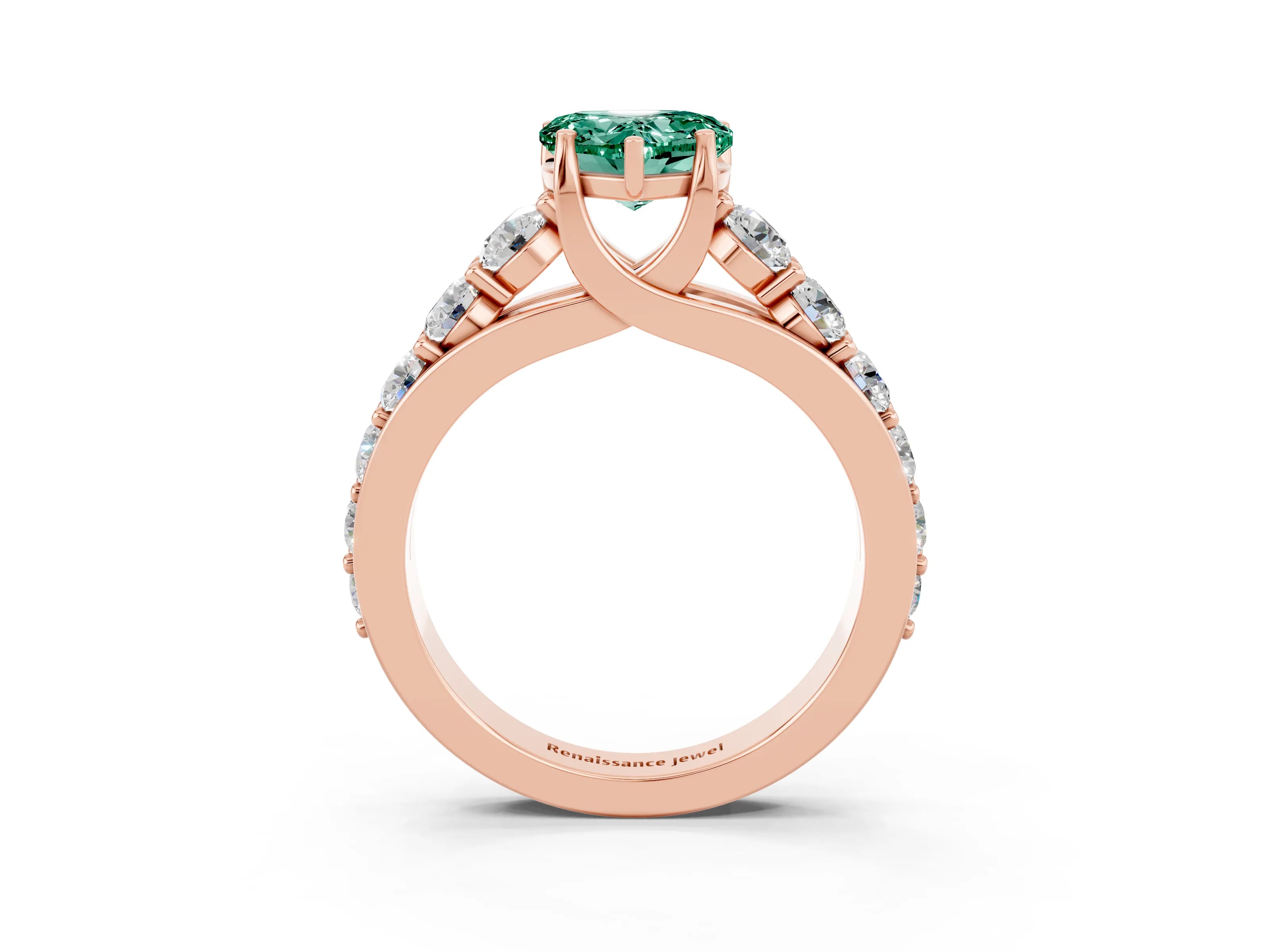 Rose gold Heart Cut Green Sapphire Engagement Ring with Pavé Band and Four-Prong Setting_3