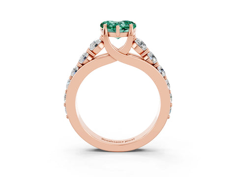 Rose gold Heart Cut Green Sapphire Engagement Ring with Pavé Band and Four-Prong Setting_3