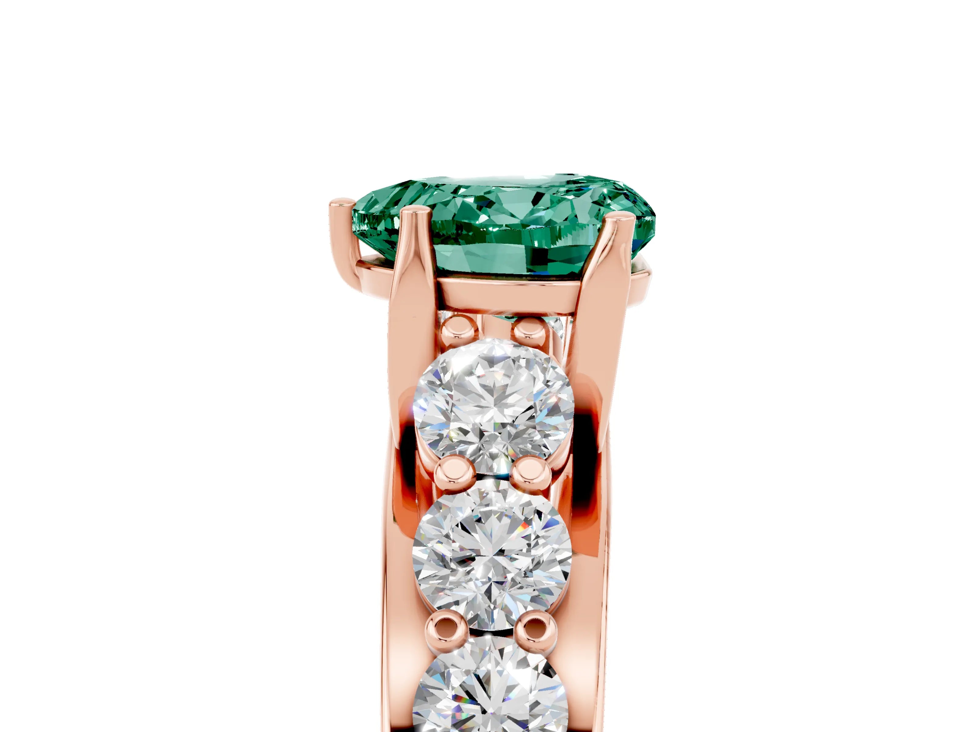 Rose gold Heart Cut Green Sapphire Engagement Ring with Pavé Band and Four-Prong Setting_5